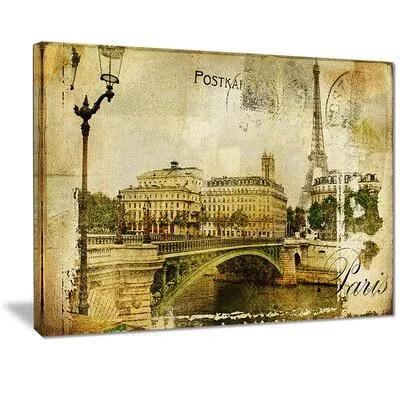 'Vintage Paris' Graphic Art Print on Canvas East Urban Home Size: 40 W x 30 H