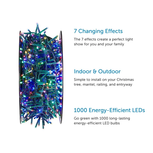 Noma LED Advanced Cluster Christmas Lights - Indoor & Outdoor String Lights with 7 Modes, 1000 Multi-Color Bulbs, 83.75 ft