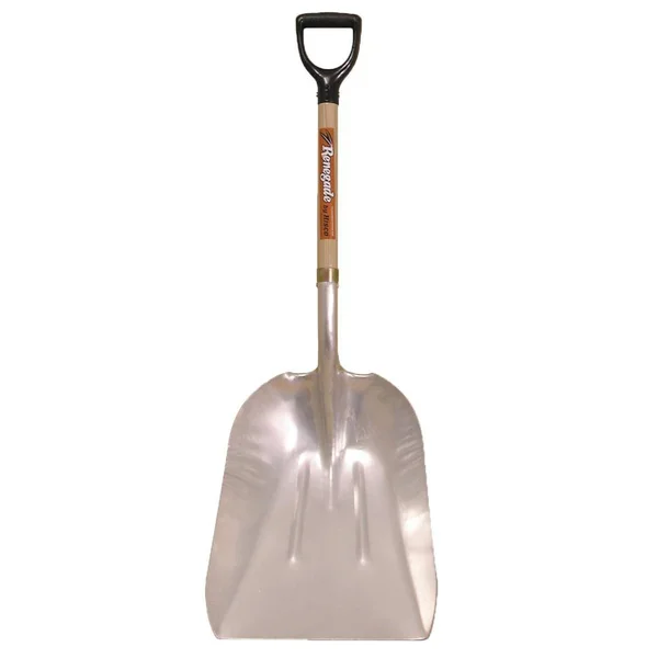 Hisco HIAGS14D-W Western Pattern Large Grain Scoop with 27x22 Ash Wood Handle and D-Grip, Size 14, 15-3/4x22 x 20x22 Aluminum Bl