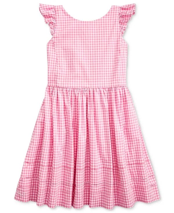 Polo Ralph Lauren Little Girls Gingham Cotton Poplin Dress Pink Multi