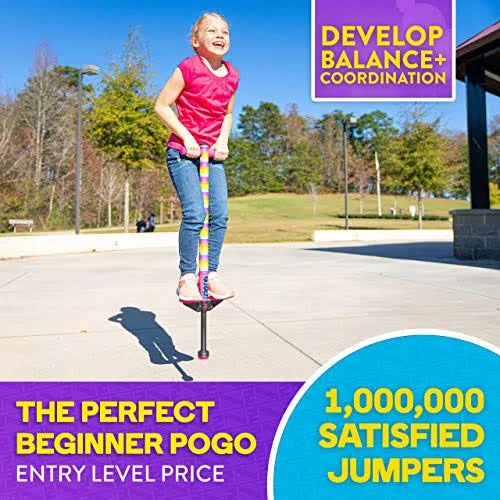 Flybar Foam Jolt Pogo Stick for Kids Age 5 and Up - Between 40 to 80 Pounds, Beginners Kids Pogo Stick for Boys and Girls (Rainbo