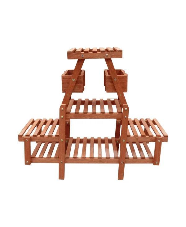 Leisure Season 4-Tier Plant Stand with Pot Holders - Brown