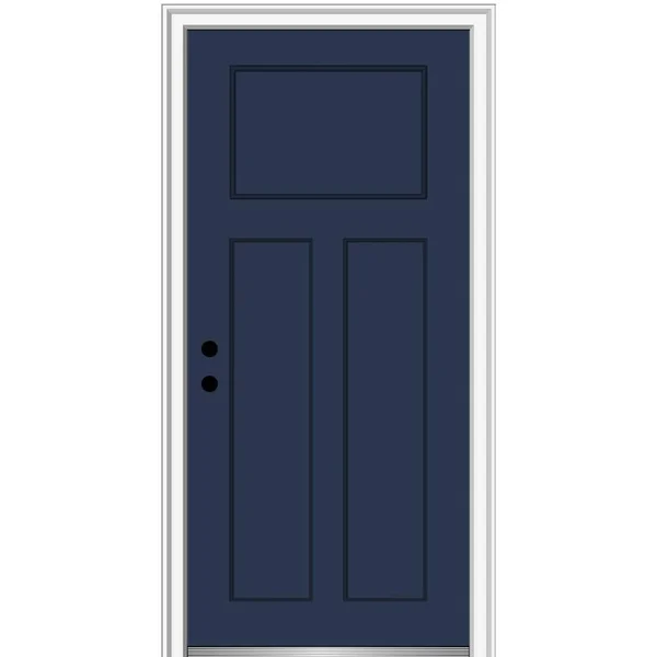 MMI Door 36 in. x 80 in. Right-Hand Inswing Craftsman 3-Panel Shaker Classic Painted Fiberglass Smooth Prehung Front Door