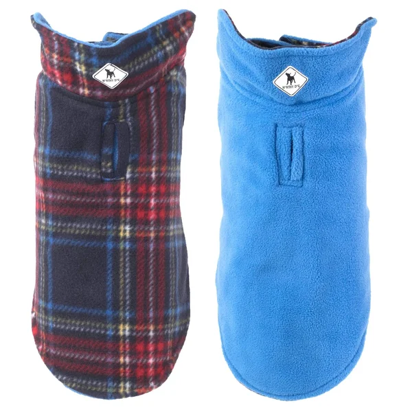 The Worthy Dog Fargo Fleece Plaid Dog Jacket - Navy/Blue - 28 81564404