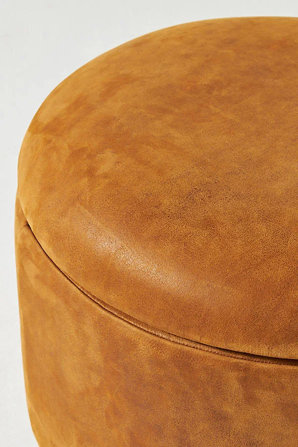 Anthropologie Winchester Leather Louise Storage Ottoman Beige