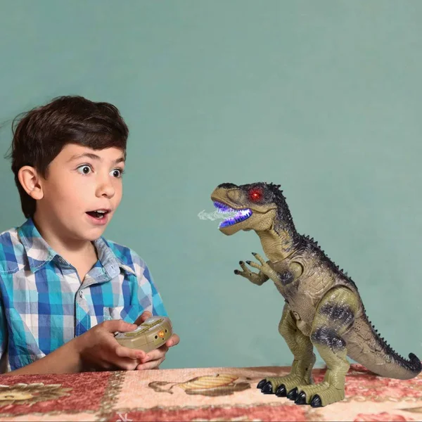 Remote Control Dinosaur for Kids, Electronic Walking & Spray Mist Large Dinosaur Toys with Glowing Eyes, Roaring Dinosaur So