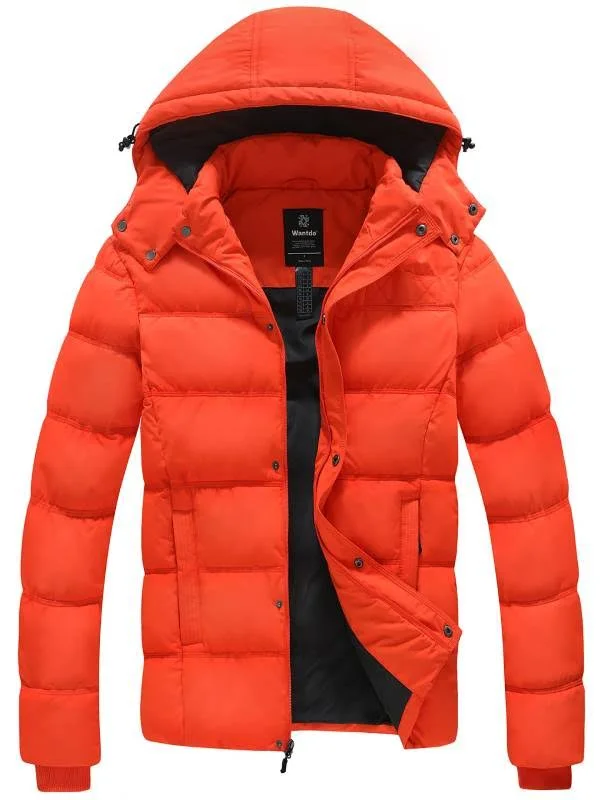 Wantdo Men's Warm Puffer Jacket Winter Coat with Removable Hood, Orange, XL