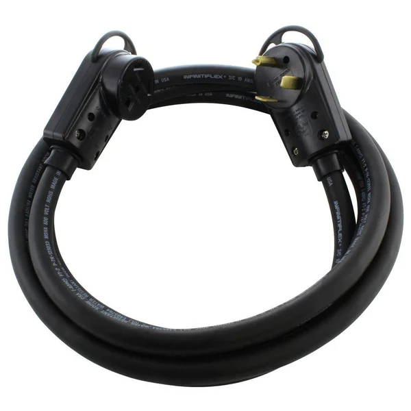 AC Works 100 ft. 30 Amp 125-Volt NEMA TT-30 RV Rubber Extension Cord with Handle - Black