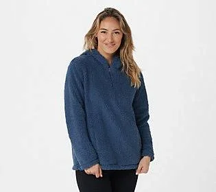 Koolaburra by Ugg Cozy Brushed Back Sherpa 1/4 Zip Hoodie, Size Large, Dusty Blue