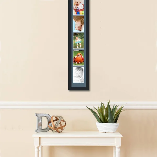 Collage Picture Frame, Satin Black Frame with 5 openings for 4x6 Photos with Dutch Blue Mat. D3926FE2365, ArtToFrames