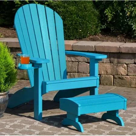 Bayou Breeze Deniela POLYWOOD Adirondack Chair with Ottoman - Blue