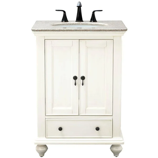 Home Decorators Collection Newport 25 in. W x 21.5 in. D Bath Vanity in Ivory with Granite Vanity Top in Champagne with White Si