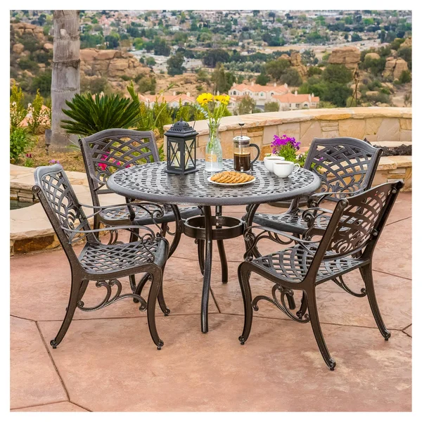 Christopher Knight Home Hallandale Sarasota Cast 5-Piece Outdoor Dining Set - Bronze Brown