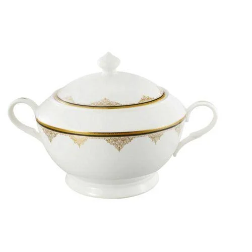 La Luna Collection Bone China Souptureen with Lid, Angela Pattern by Lorren Home Trends, White, 12" x 10" x 9"