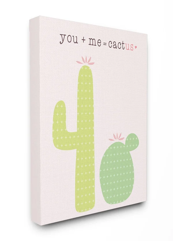 The Stupell Home Decor Collection Pink and Green You Plus Me Equals Cactus Oversized Stretched Canvas Wall Art - 24 x 1.5 x 30, M