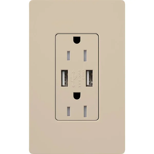Lutron SCR-15-UBTR-TP Tamper-Resistant USB Receptacle, Taupe, 15A, 125V