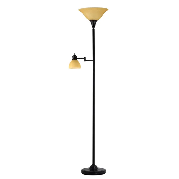Adesso Swing Arm Torchiere Floor Lamp with Reading Light (Antique Bronze)