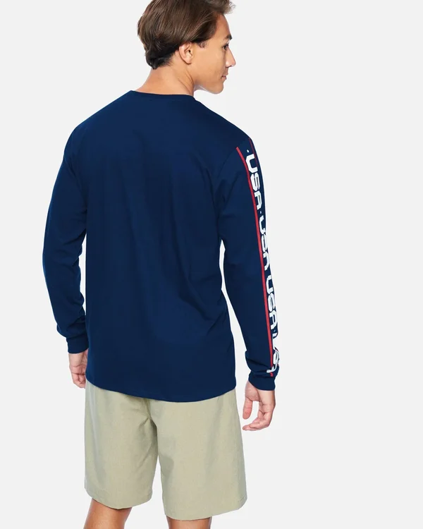 Hurley Men's Premium USA Long Sleeve T-Shirt, Large, Blue