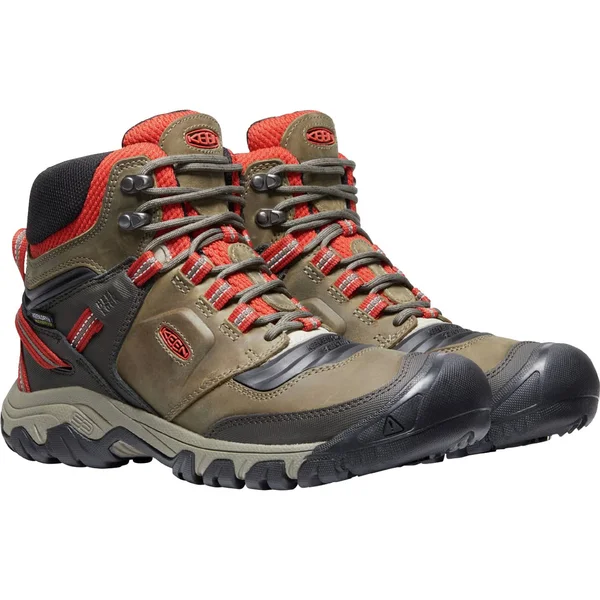 Keen Men's Ridge Flex Mid Waterproof Boot - 12 Wide - Dark Olive, Ketchup