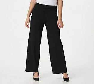 Isaac Mizrahi Live! Regular Pebble Knit Wide- Leg Pants, Size Medium, Black