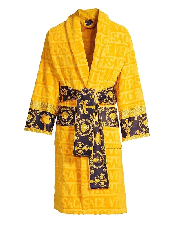 Versace Men's Barocco Sleeve Robe - Gold, Men's, XL