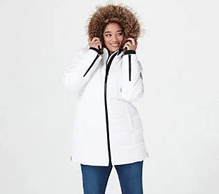 Arctic Expedition Quilted Zip Front Down Coat with Hood, Size 3X, White
