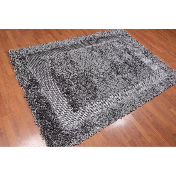 Hand Made Shag Silver Grey, Shag Polyster Modern & Contemporary Oriental Area Rug (5x7) - 5& x 7&6x22