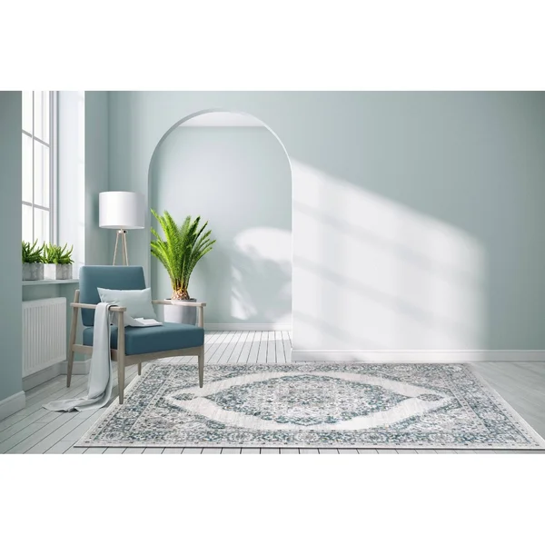 MDA Home Trendy Collection Gray/Blue Transitional Polyester Area Rug - 7'10'' x 10'6''