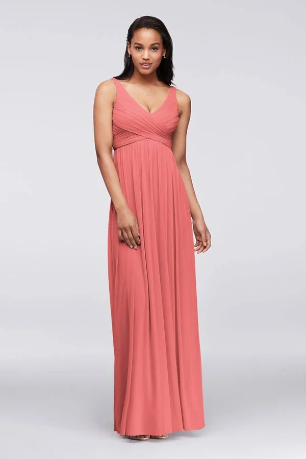 Long Mesh Bridesmaid Dress with Cowl Back Detail - Coral Reef - 4