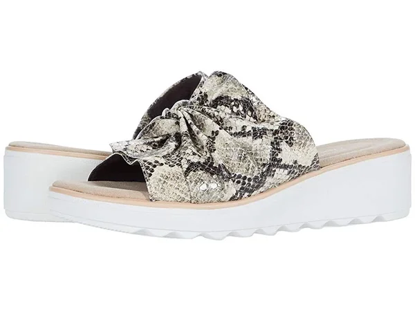 Clarks Women's Jillian Leap Wedge Slide - Size: 6.5, Taupe Snake Synthetic