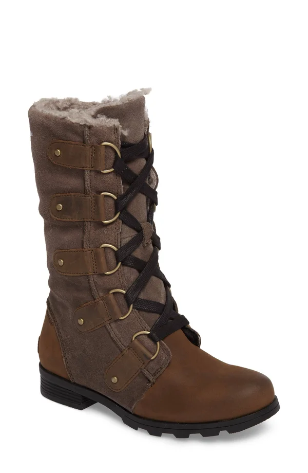 Sorel Women's Emelie Lace-Up Waterproof Boots, Major/Black Waterproof Leather/Suede, 7.5