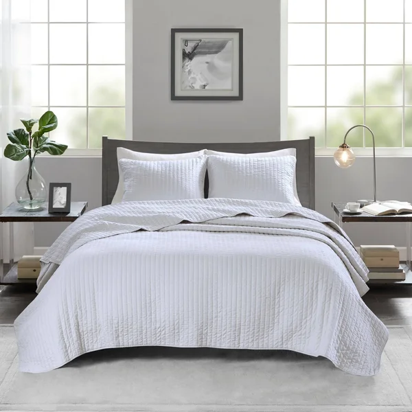 Madison Park Jaxson Reversible Coverlet Set (White - Full - Queen)