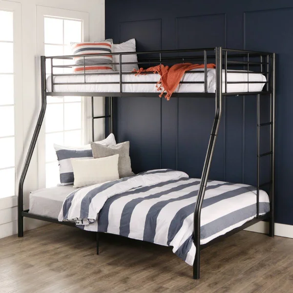 Premium Metal Twin Over Full Bunk Bed - Black - Black