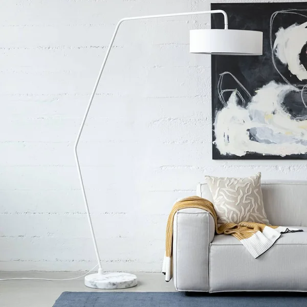 White Floor Lamp, Marble Base, Article Heron Modern Lighting