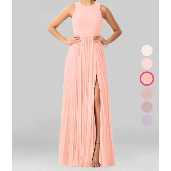 Azazie A-Line/Princess Scoop Floor-Length Chiffon Bridesmaid Dresses - Coral