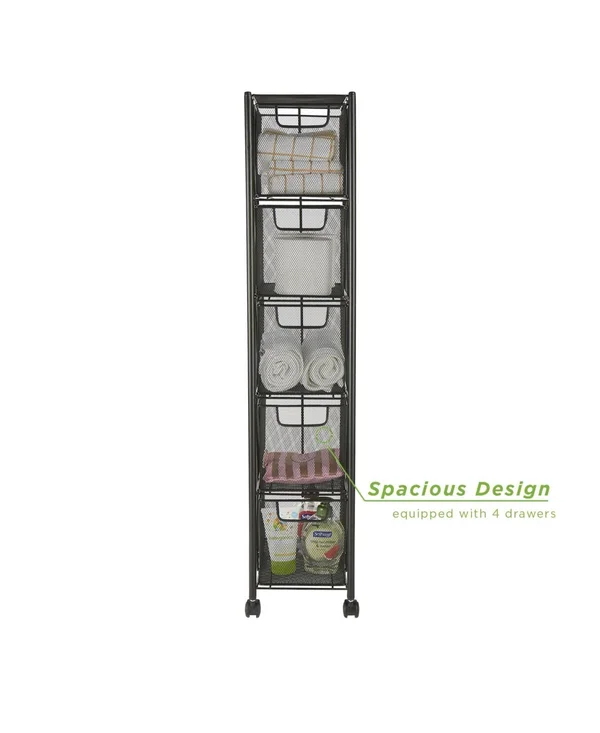 Mind Reader 5 Drawer Cart, Rolling Mesh Office Cart, File Storage Cart, Utility Cart, Heavy Duty Multi-Purpose Cart in Black