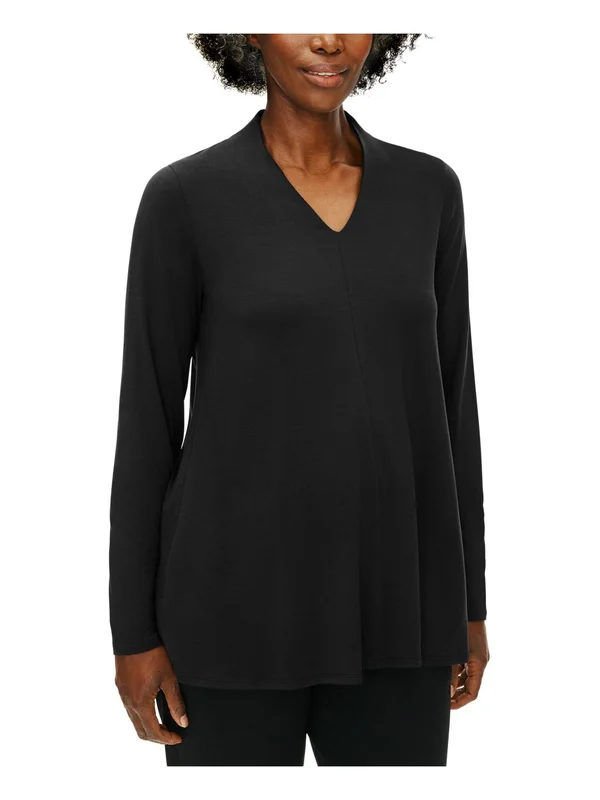 Eileen Fisher Womens Black Long Sleeve V Neck Top Size XS - Women's
