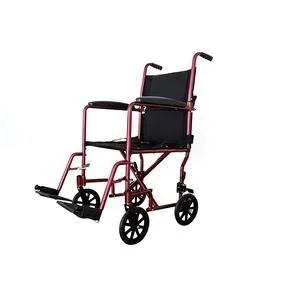 Lightweight Aluminum Transport Chair Wheelchair, Fixed Full Arms, 19x22 Seat Burgundy