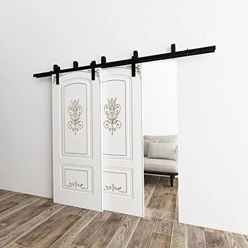 Winsoon 4FT-16FT Metal Sliding Bypass Barn Wood Door Hardware Kit System Bending GCM2782