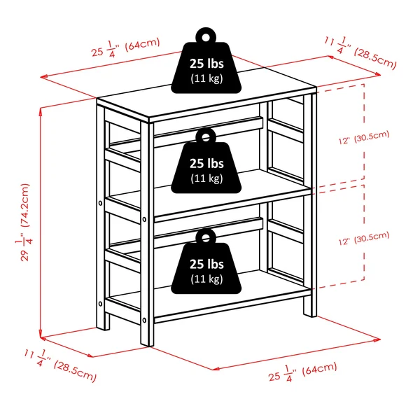 Winsome Wood Torino 3-Pc Set Storage Shelf w/ Black Fabric Baskets