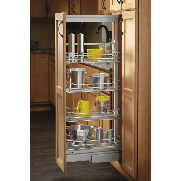 Rev-A-Shelf 4-1/8 in. Chrome 4-Basket Pull-Out Pantry with Soft-Close Slides