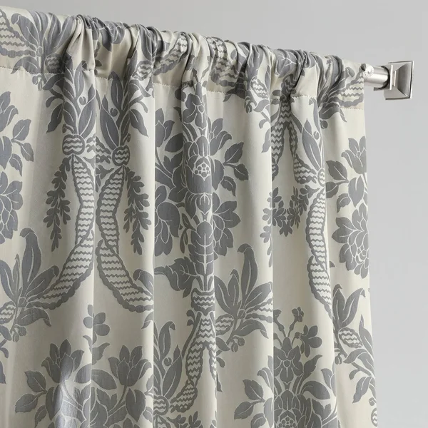 Magdelena Silver & Blue Faux Silk Jacquard Curtain