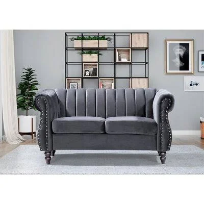 Capri 59.1x22 Velvet Rolled Arm Chesterfield Loveseat Rosdorf Park Fabric: Gray