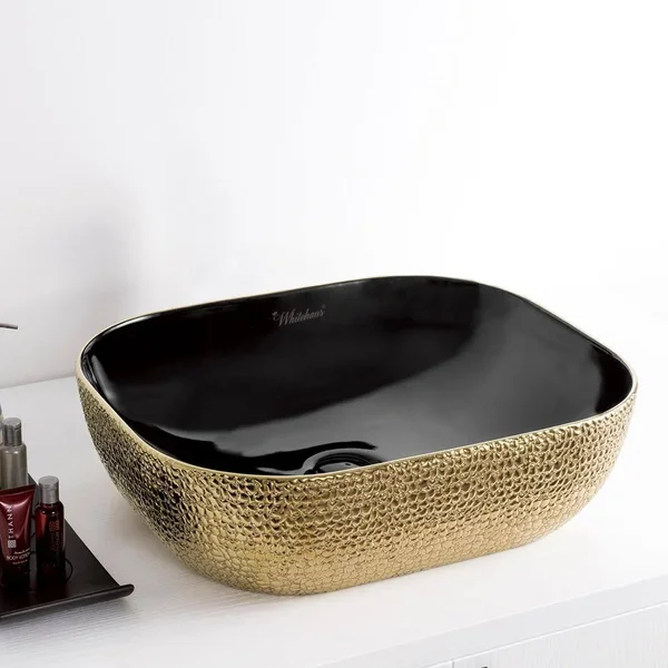 Whitehaus Collection Isabella Plus Rectangular Vessel Bathroom Sink - Black/Gold