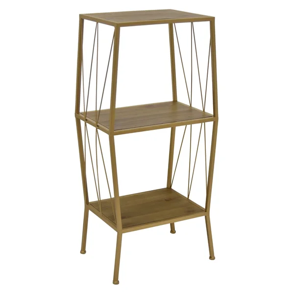 Plutus Brands PBTH92130 3 Tier Bookshelf Gold Metal Frame Wood Shelves
