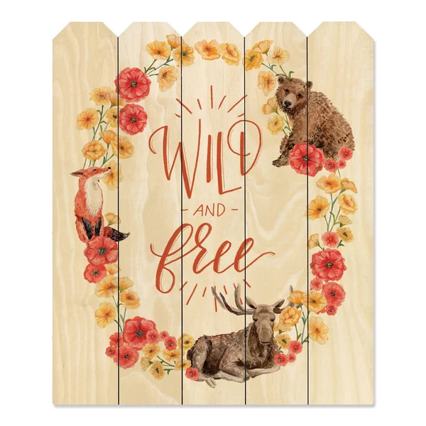 Wild and Free Wreath by Rachel Nieman Printed on Wood Picket Fence Wall Art