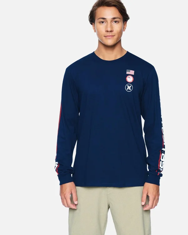 Hurley Men's Premium USA Long Sleeve T-Shirt, Large, Blue