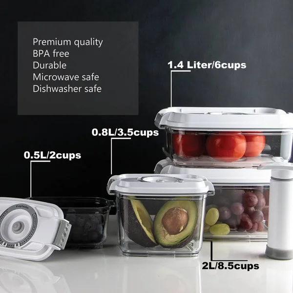 Food Saving Tritan Vacuum Container-5pc Set (0.5l - 0.8l, 1.2l, 2l with Pump) Green by PrepSealer