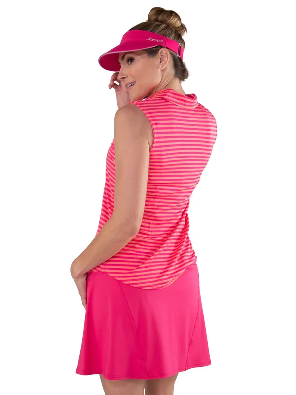 Jofit Women's Sunset Stripe Sleeveless Golf Polo Orange/Pink M