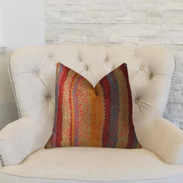 Plutus Red Sand Red Blue and Orange Handmade Luxury Pillow 18x22L x18x22W